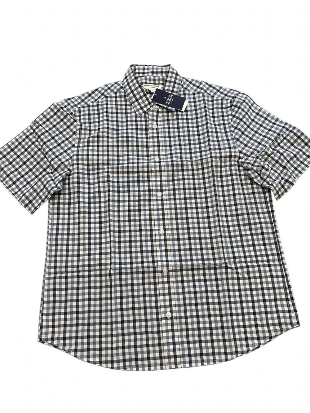 NWT 🆕 Haggar Men's Short-Sleeve Check Button-Down Shirt - Navy & White